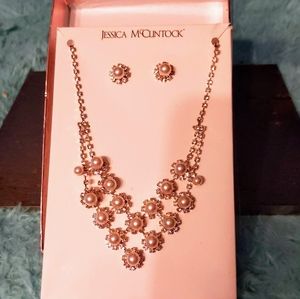 Rose Gold & Pearl Necklace & Earring Set